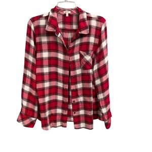Talbots Petite Womens Red Plaid Flannel Button Down Shirt Size XLP Fall Soft